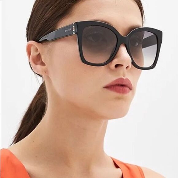 BRAND NEW GUCCI GG0459S 001 Black/Gold/Grey Women Sunglasses - Picture 3 of 13